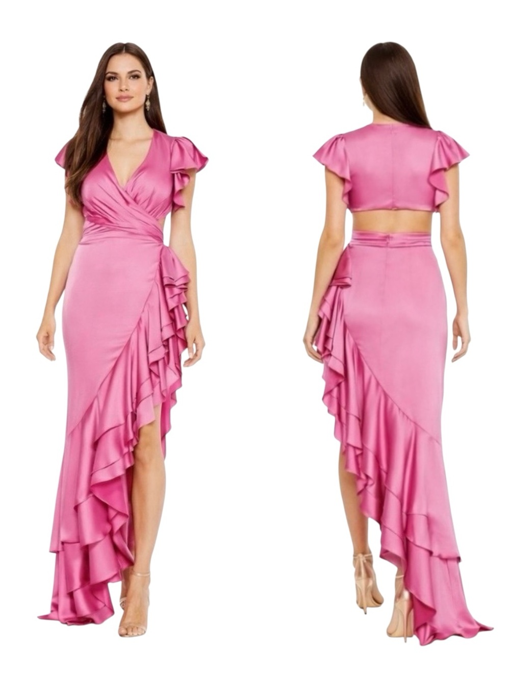 Mac Duggal Dress Pink Cutout Ruffle Hem Formal Dress Asymmetrical Size 4 NWT